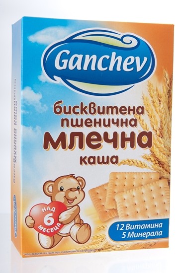 Снимка на ГАНЧЕВ БИСКВИТЕНА ПШЕНИЧНА МЛЕЧНА КАША 200ГР
