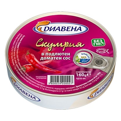 Снимка на СКУМРИЯ ДИАВЕНА 160ГР.*15БР. В ПОДЛЮТЕН ДОМАТЕН СОС