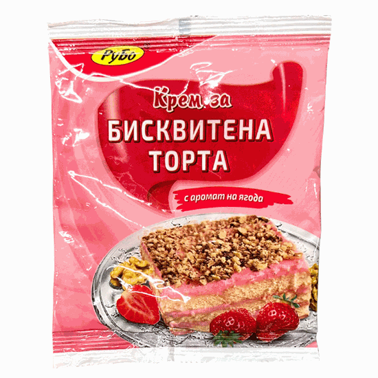 Снимка на КРЕМ ЗА БИСКВИТЕНА ТОРТА ЯГОДА 60ГР.*10БР. РУБО