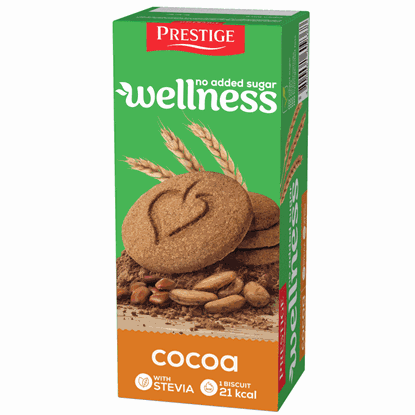 Снимка на БИСКВИТИ БЕЗ ЗАХАР КАКАО WELLNES 102ГР.*18БР. ПРЕСТИЖ